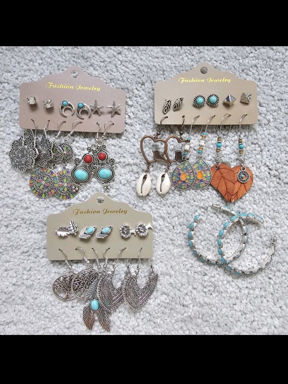 Jewelry lot western ranchwear silver dangle stud hoops faux turquoise cowboy - Picture 2 of 3